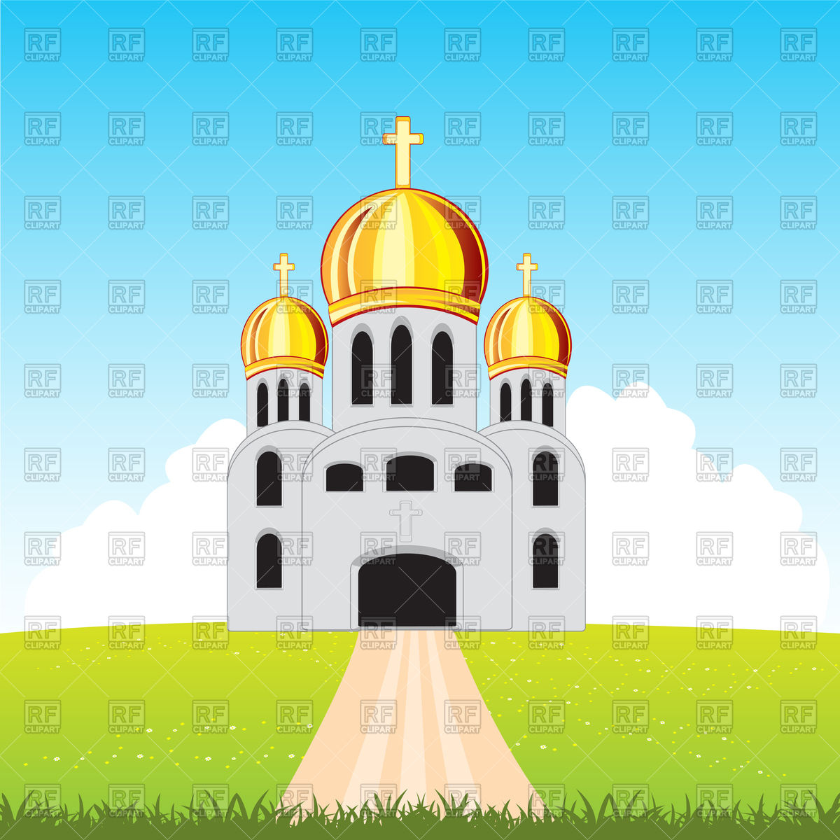 1200x1200 Church In Green Field Vector Image Vector Artwork Of