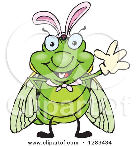 450x470 Clipart Of A Friendly Waving Cicada Wearing Easter Bunny Ears