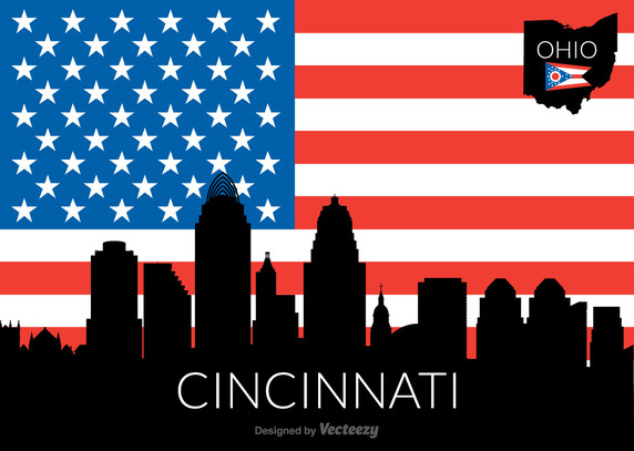 572x407 Cincinnati Skyline With Usa Flag Vector Free Vector Download In