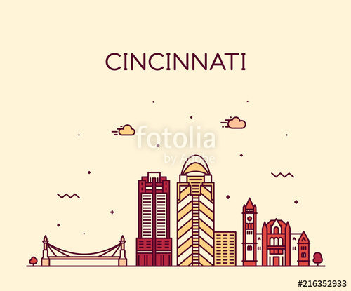 500x415 Cincinnati Skyline Ohio Usa Vector Linear City Stock Image And