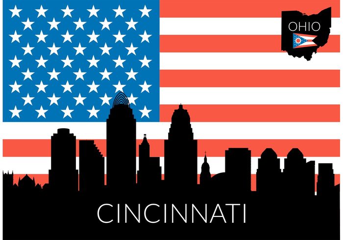 700x490 Free Cincinnati Skyline With Usa Flag Vector 129892