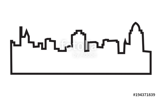 500x313 Cincinnati Skyline Silhouette Outline On White Background Stock