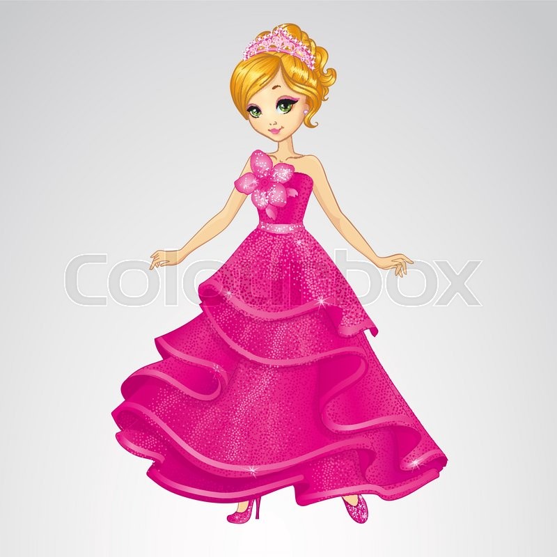 800x800 Vector Illustration Of Beautiful Princess In Fashion Pink Dress