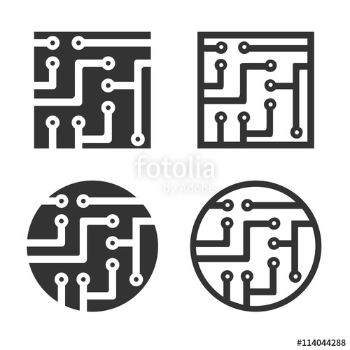 500x500 Circuit Board Icons In Square And Round Shapes Vector Illustration