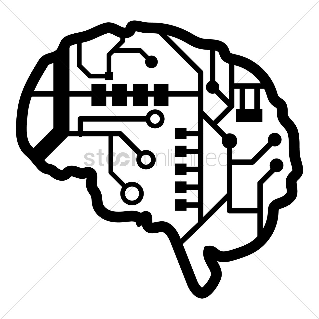 1300x1300 Brain Shape Circuit Vector Image