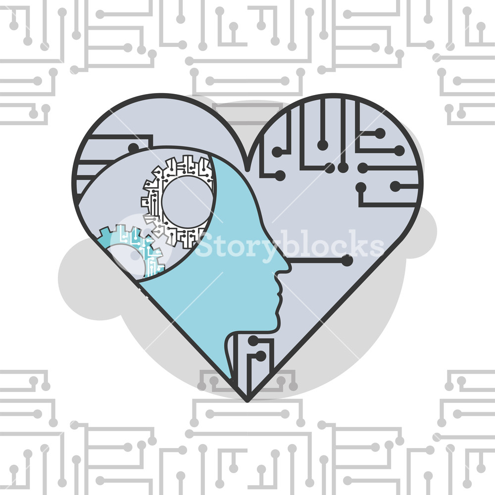1000x1000 Artificial Intelligence Profile Head Gears Heart Circuits Vector
