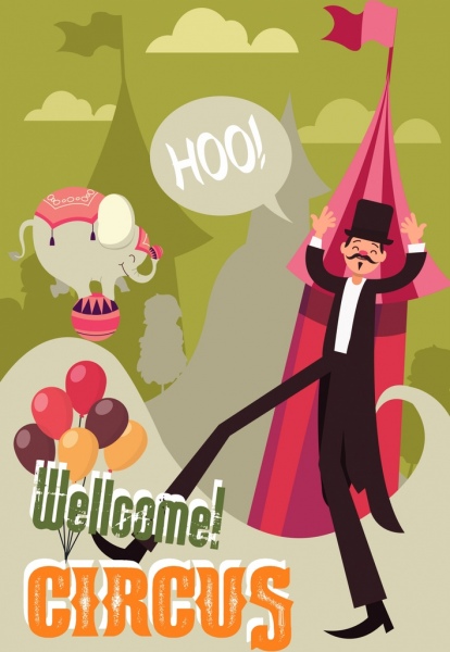 414x600 Circus Banner Man Elephant Balloon Tent Icons Decor Free Vector In