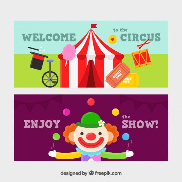 626x626 Circus Banners Set With Big Top And Clown Free Vector Mickey