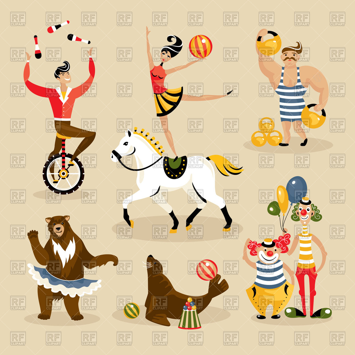 1200x1200 Set Of Circus Characters And Animals Vector Image Vector Artwork