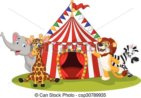 450x315 Vector Illustration Of Cartoon Animal Circus With Circus Tent.