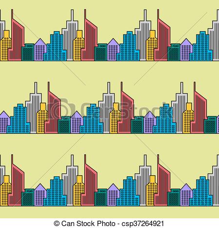 450x470 Seamless City Background. Skyline Skyscrapers Design Retro.