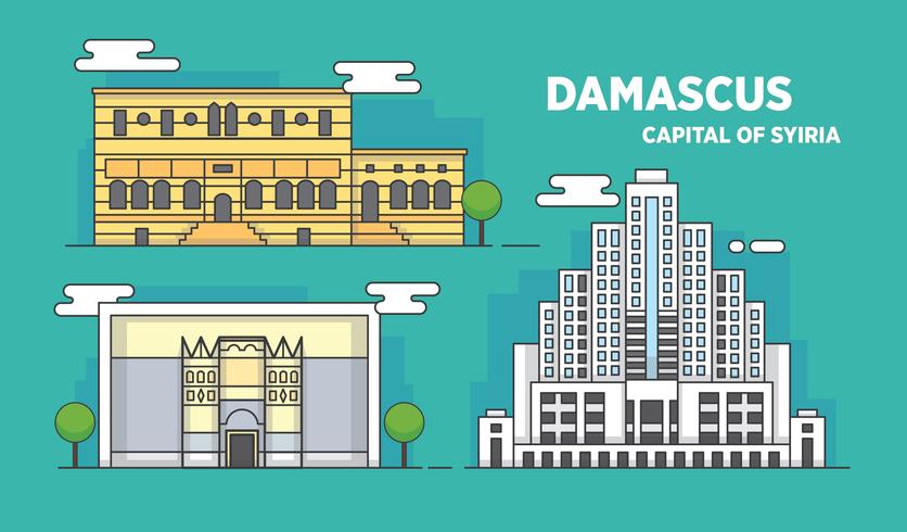 836x490 Damascus Landmark City Building Vector Illustration
