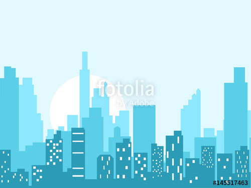 500x375 City Skyline Vector Illustration. Urban Landscape. Blue City