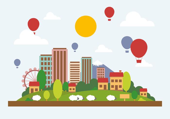 700x490 Flat City Landscape Vector Illustration