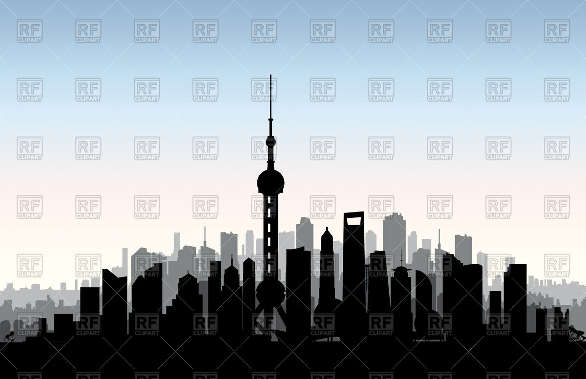 1200x776 Shanghai City Skyline. Chinese Urban Landscape. Vector Image