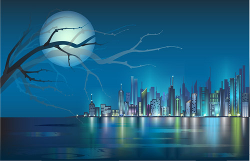 500x322 Shiny Night City Landscape Vector Free Vector In Encapsulated