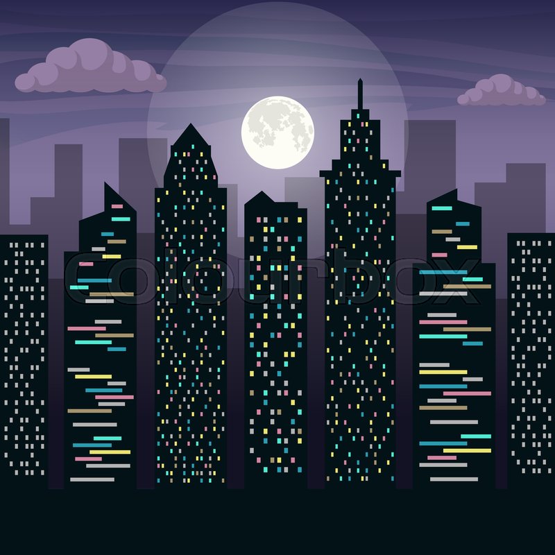 800x800 The Skyscrapers Of The Big City In Moonlight. Night City Landscape