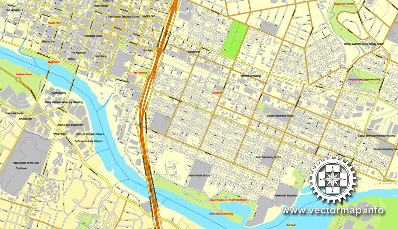 800x460 Austin, Texas, Us, Vector Map V.2 Adobe Illustrator Editable City Plan