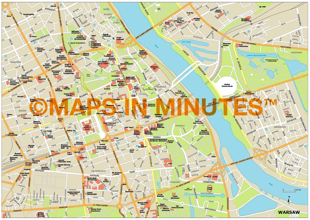 1205x854 Royalty Free Warsaw Illustrator Vector Format City Map