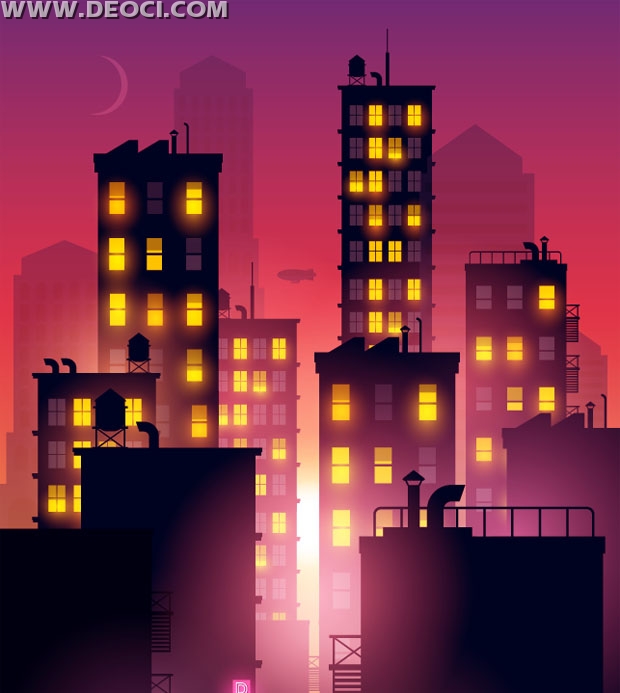 620x693 Vector City Night Twilight Scenery Eps Free Download
