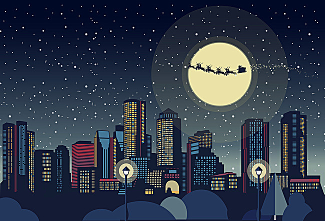 650x442 Vector Santa Claus Gifts Posters, City, Night, Poster Background