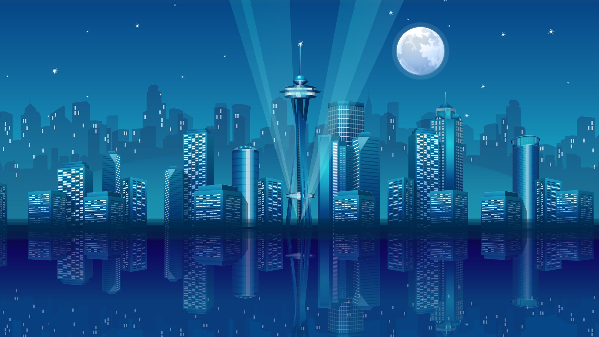 1920x1080 City Night Vector Background Background Machine