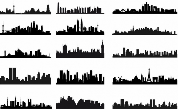 600x370 City Skyline Landscape Silhouette Vector Set Free Vector In