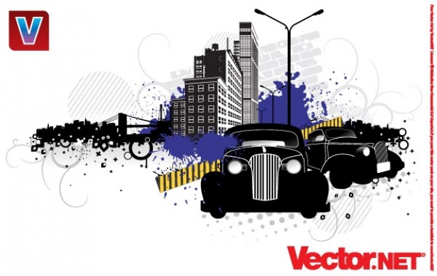 626x396 City Street Vector Art With Vintage Cars Vector Free Download