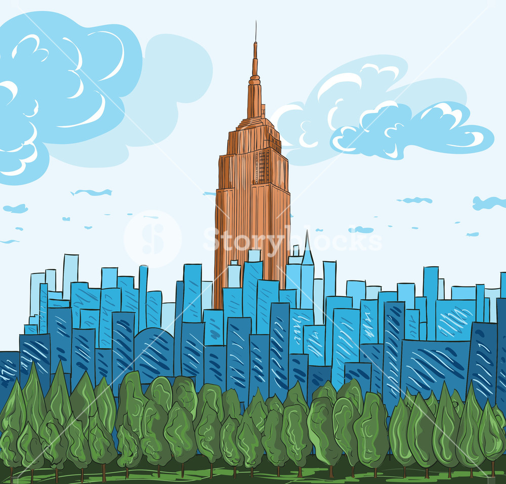 1000x956 Cartoon Background With City Vector Illustration Royalty Free