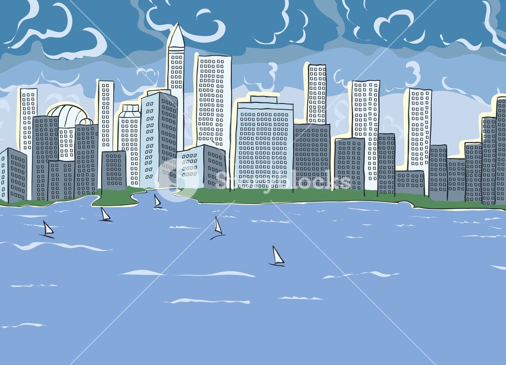 1000x723 Cartoon City Vector Illustration Royalty Free Stock Image