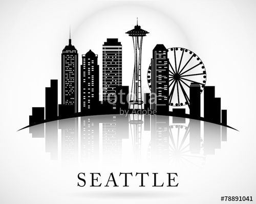 500x400 Seattle City Skyline. Vector City Silhouette Stock Image And