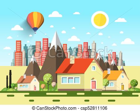 450x357 Houses And Abstract City. Vector Cartoon.