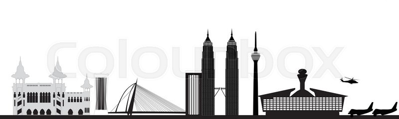 800x239 Kuala Lumpur Capital City Malaysia City Skyline Stock Vector