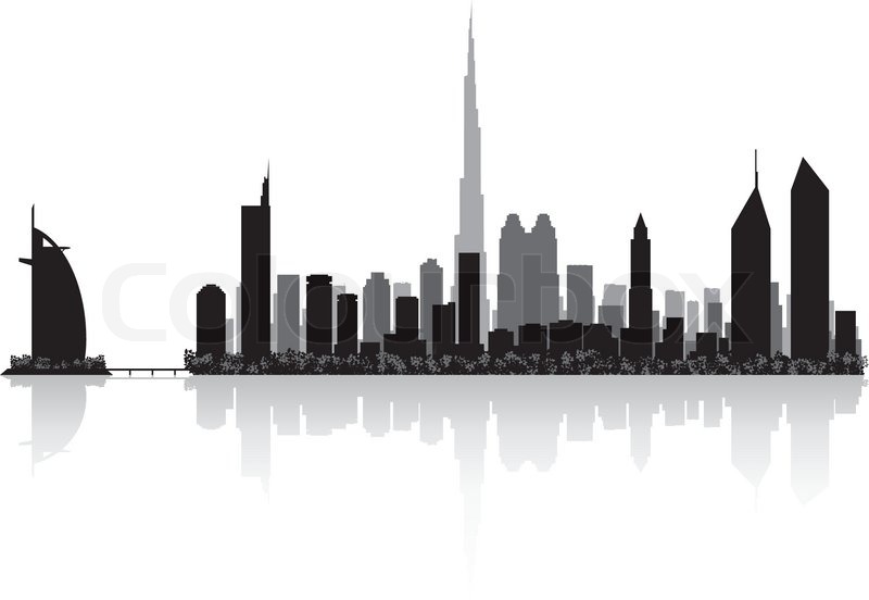 800x552 Dubai City Skyline Silhouette Vector Illustration Stock Vector
