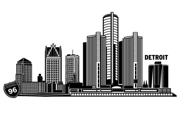 680x472 Detroit Cityscape Vector Design By Wall Decal Shop