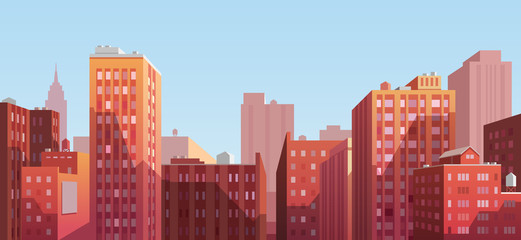 521x240 Sunset Cityscape. Vector Illustration. Stock Image And Royalty