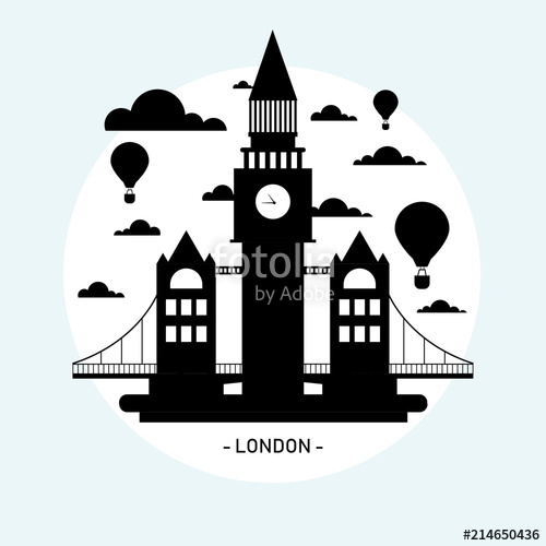 500x500 Vector Turismo Ciudad De Londres Blanco Y Negro Silueta Stock