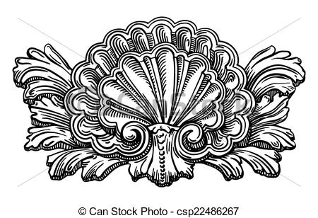 450x308 Heraldry Clam Shell Sketch Calligraphic Drawing Isolated On White