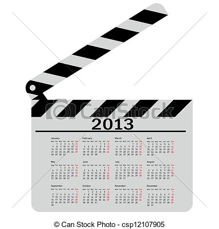 450x470 Calendar For 2013, Movie Clapper Board. Vector Illustration.