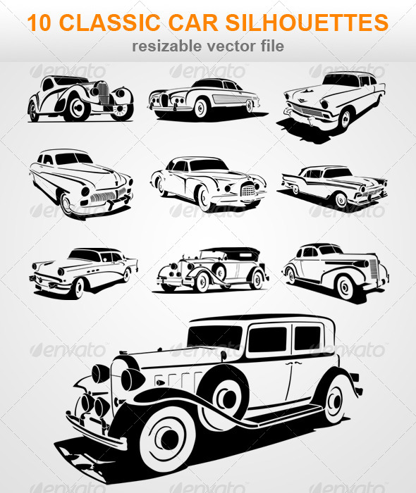 590x700 10 Classic Car Silhouettes By Cgsart Graphicriver