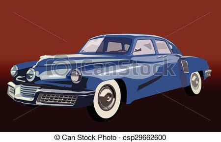 450x289 Blue Vintage Car. Vector Graphic Illustration Design Of A Old