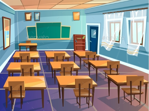590x442 School Or University Classroom Vector Cartoon By Vectorpouch