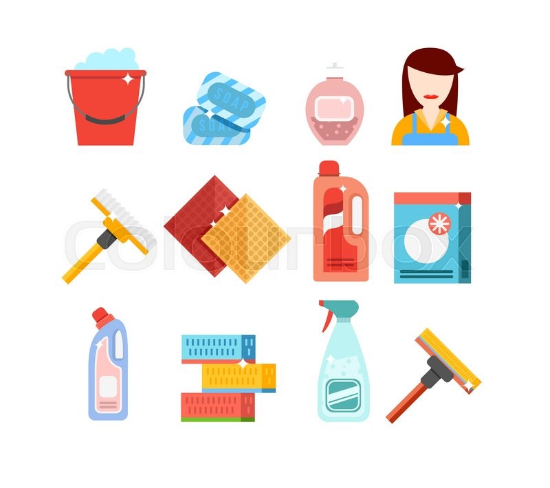 800x710 Cleaning Tools Vector Set. Detergents For Cleaning Home Or Hotel