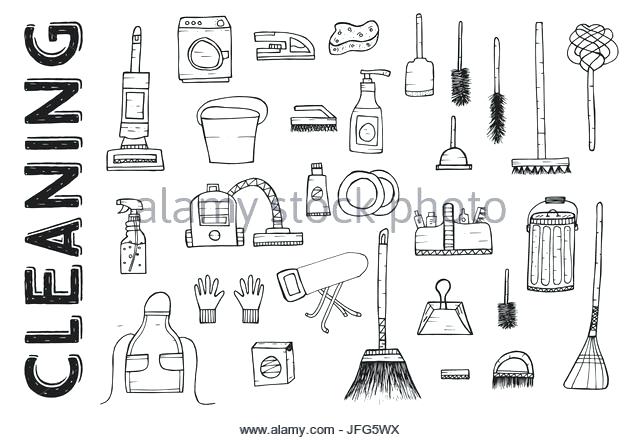 640x440 Cleaning Supplies Black And White Cleaning Tools Vector