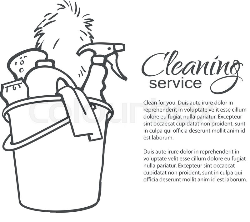 800x710 Cleaning Services. Hand Drawn Spray And Dust Collector, Rag