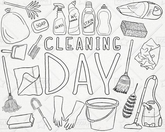 570x456 Doodle Cleaning Vector Pack Chores Clipart Laundry Clipart Etsy
