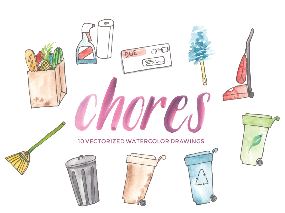 1000x750 Chores And Cleaning Vector Watercolor Clip Art Hello Brio