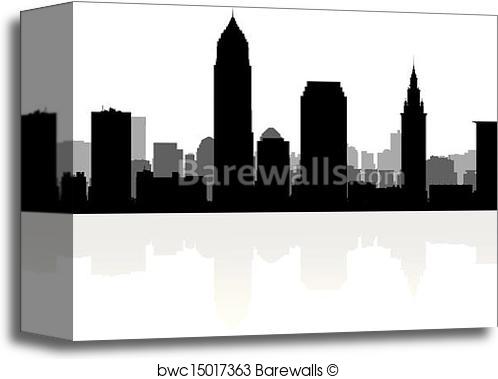 498x379 Canvas Print Of Cleveland City Skyline Silhouette Barewalls