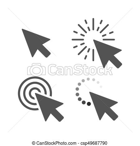 450x470 Computer Mouse Click Cursor Gray Arrow Icons Set. Vector Illustration.