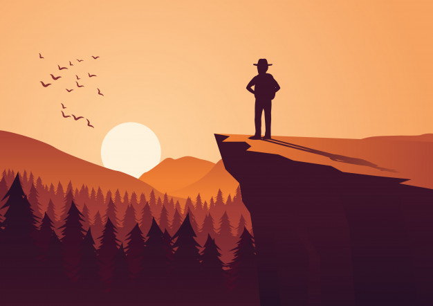 626x442 Man Take Adventure In Jungle,stand On Cliff Vector Premium Download